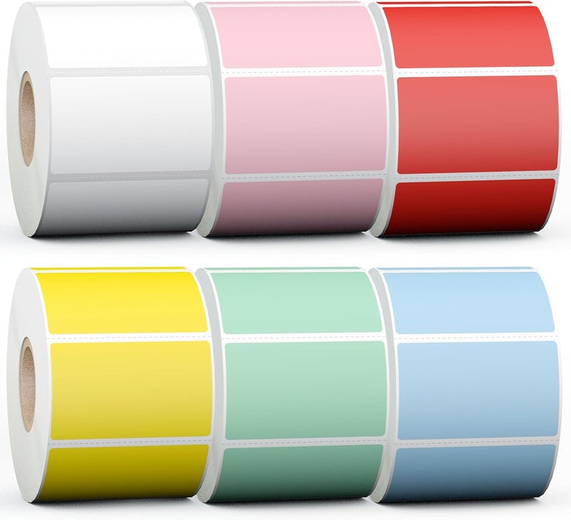 Misofuki 2.25x1.25 6000 Labels 6-Color Assorted Rectangular Direct Thermal Label Rolls Bulk Set Compatible with Zebra Rollo MUNBYN POLONO & Other Thermal Printer, Self-Adhesive Direct Thermal Stickers - Image 1